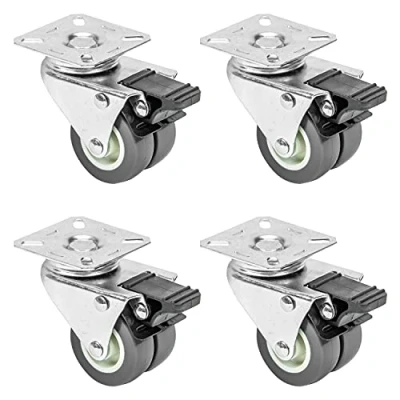 Abbildung von HMF Doppelrolle 6720 Doppelte Schwerlastrolle mit Bremse aus Polyurethan, (4 Stück, Set), Lenkrollen ø 50 mm, bis 400 kg, Grau