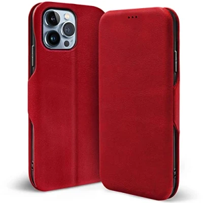 Abbildung von Verco Handyhülle für iPhone 13 Pro, Bookstyle Premium Handy Flip Cover Apple Pro Hülle [integr. Magnet] Book Case Tasche, Rot