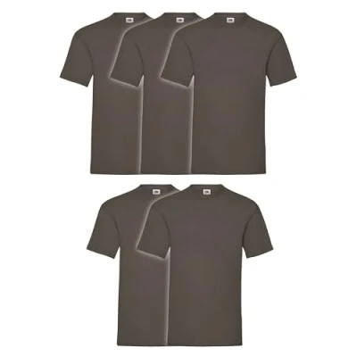 Abbildung von Fruit of the Loom 5er Pack Valueweight T Shirt + GRATIS MyShirt Stoffbeutel, Farbe:Chocolate, Größe:S