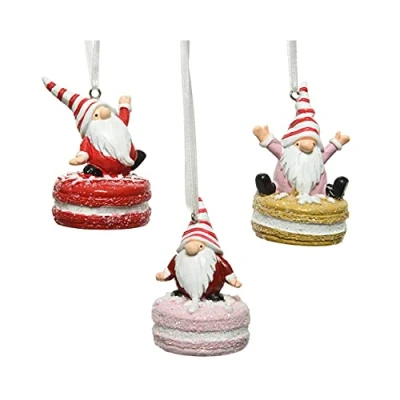 Abbildung von Christbaumschmuck Keramik 7cm x 1 Stück Sortiert Zwerg auf Macarons Süßigkeiten rot gelb rosa