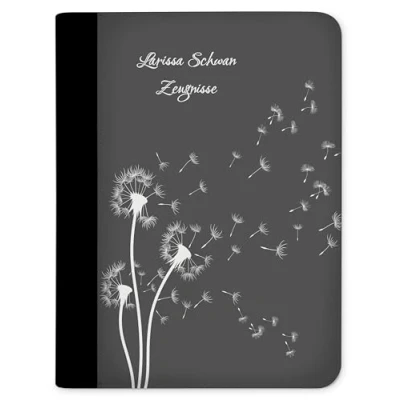 Abbildung von CreaDesign, Kinder Zeugnismappe personalisiert mit Namen, Zeugnis Mappe Pusteblume Grau, DIN A4, 26,7 x 32,7 1 cm, Rücken schwarz