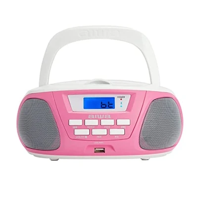 Abbildung von Aiwa BBTU 300PK: Tragbares CD Radio mit Bluetooth, USB, AUX In, Tuner, Sonderedition für Kinder und Mädchen