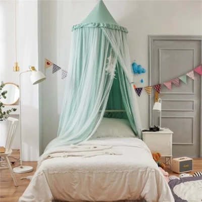 Abbildung von Betthimmel Babybett Baldachin Kinderzimmer, Kinderbett Moskitonetz Kinder Prinzessin Spielzelte, Mädchen &amp; Jungen zum Schlafen, Spielen als Mosquitonetz (Grün)