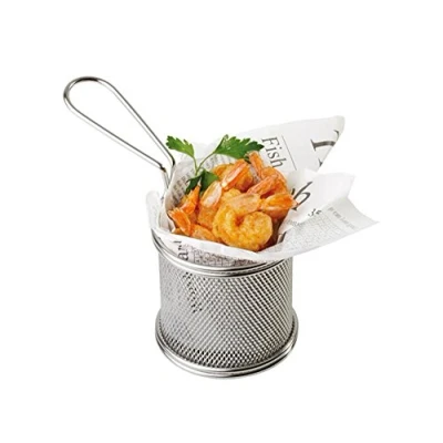 Abbildung von APS Servier Edelstahl Frittierkorb, Miniatur Frittierkorb für Pommes, Zwiebelringe etc., Snack Korb, aus Ø 9 cm, H: 8,5 Griff cm