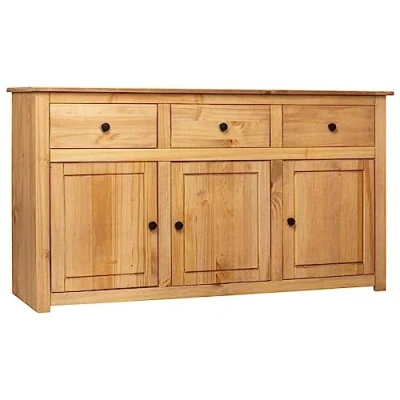 Abbildung von vidaXL Massivholz Panama Kiefer Sideboard mit 3 Schubladen Türen Kommode Beistellschrank Mehrzweckschrank Anrichte Schrank 135x40x80cm