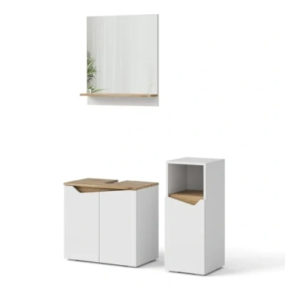 Abbildung von Vicco Badmöbel Set Marelle, Weiß/Artisan Eiche, 3 Teile, mit Midischrank, (3 St., er Set)