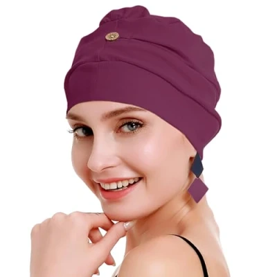 Abbildung von osvyo Baumwoll Chemo Kopfbedeckung für Damen mit Krebs und Haarausfall, Mütze aus Baumwolle, Leichte Kopfbedeckung, Versiegelte Verpackung