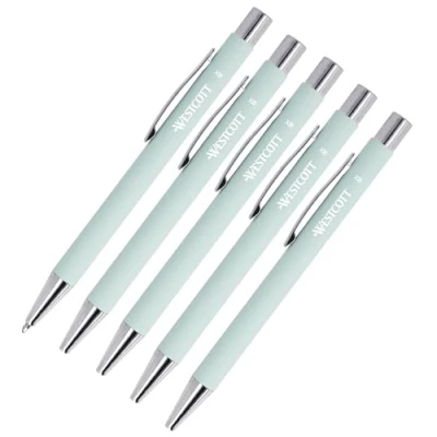 Abbildung von WESTCOTT Druckkugelschreiber Premium Kugelschreiber 5 Stück Mint, XB 1,4mm blaue Tinte, (Vorteilspack, tlg), aus Aluminium, dokumentenecht