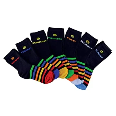 Abbildung von Sock Snob 7er Pack Wochentage Englisch für Kinder Schulsocken Mädchen und Jungen (27 30, Blau)