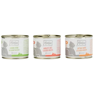 Abbildung von MjAMjAM Premium Nassfutter für Katzen Mixpaket I Huhn, Rind, Herzen, 6er Pack (6 x 200 g), getreidefrei mit extra viel Fleisch