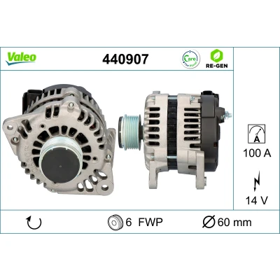 Abbildung von VALEO 440907 Lichtmaschine 14V 100A OPEL: Zafira B, Astra H Caravan, Meriva A