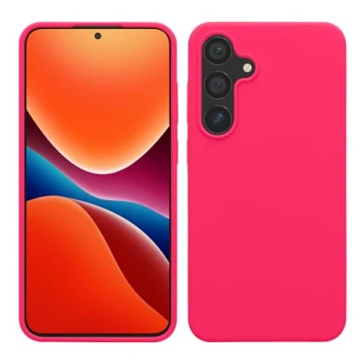 Abbildung von kwmobile Hülle kompatibel mit Samsung Galaxy S24 Plus Silikon Handy Case Handyhülle für weiche Oberfläche kabelloses Laden Neon Pink