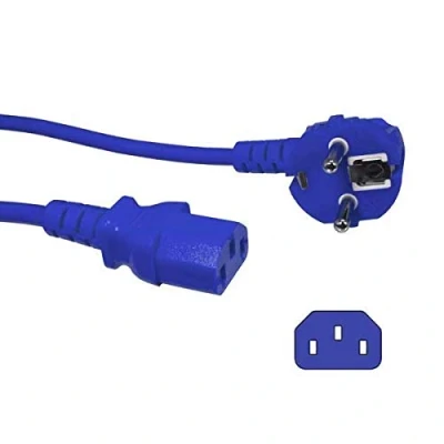 Abbildung von kab24® Kaltgeräte Stromkabel Powerkabel (3m, blau Schutzkontakstecker gewinkelt auf Kaltgerätebuchse gerade)