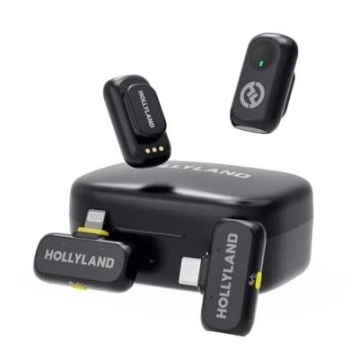 Abbildung von Hollyland Lark A1 Combo Kabelloses Lavalier Mikrofon für iPhone 14/13/12 (2TX + 2RX Charging Case) 48 kHz/24 Bit, 3 Level intelligentes Rauschen, Microphone YouTube, Podcast, Vlogging (Schwarz)