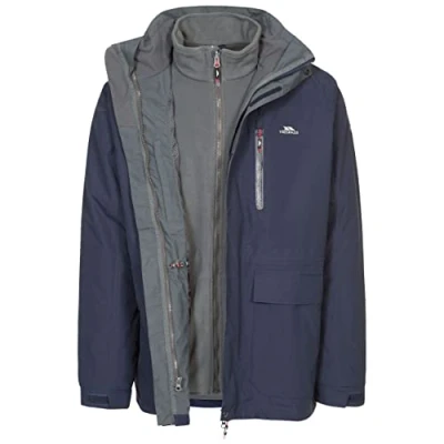 Abbildung von Trespass Edgewater II, Navy, XXS, Wasserdichte 3 in 1 Jacke mit Kapuze, herausnehmbare Innenjacke aus Fleece für Herren, XX Small / 2XS 2X Small, Blau
