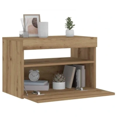 Abbildung von vidaXL Nachttisch mit LED Leuchten Artisan Eiche 60x35x40 cm, Nachtschrank, Nachtkonsole, Beistelltisch für Schlafzimmer, Nachtkommode, Bettschrank