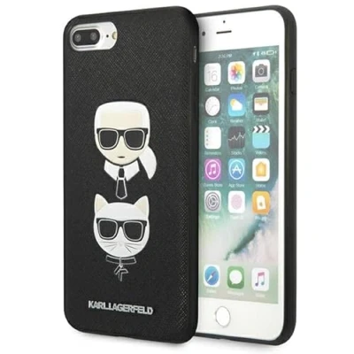 Abbildung von Karl Lagerfeld KLHCI8LSAKICKCBK Hülle für iPhone 7 Plus / 8 Schwarz hardcase Saffiano Karl&amp;Choupette Head
