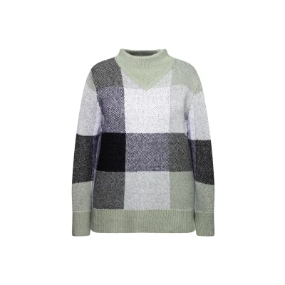 Abbildung von Ulla Popken Ruitendessin Opstaande Kraag Strickpullover, Damen, Größe: 50/52, Sage green
