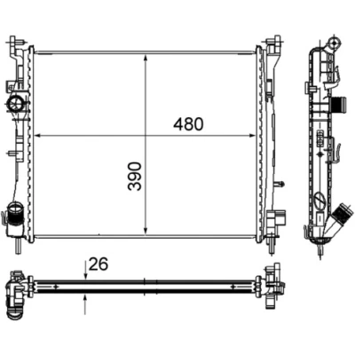 Abbildung von MAHLE ORIGINAL CR 947 000S Kühler, Motorkühlung 480 390 26 Kühlrippen mechanisch gefügt RENAULT: CLIO 2