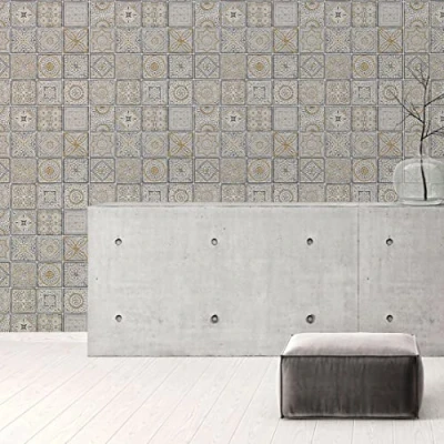 Abbildung von A.S. Création Vliestapete &quot;Terra Tapete Vintage Fliesen&quot;, matt gemustert neutral, Fliesen Fliesenoptik Patchwork strukturiert Glitzer Tapeten