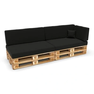Abbildung von POKAR Palettenkissen Palettenauflagen mit abnehmbarem Bezug Palettenmöbel Palettensofa 6er Set: Sitzkissen 120x80 + Rückenlehne 120x40, Schwarz