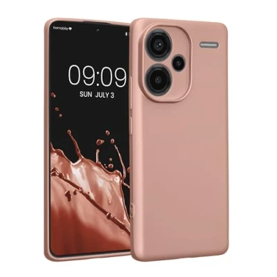 Abbildung von kwmobile Handyhülle kompatibel mit Xiaomi Redmi Note 13 Pro+ 5G / Pro Plus Hülle weiche Silikon Case metallisch schimmernd in Metallic Rosegold