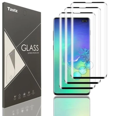 Abbildung von Tzstz 3 Stück Tempered Glass Screen Protector ，for Samsung Galaxy S10 Plus /S10+，3D Curved Protector，Anti Scratch， Waterproof，Compatible Fingerprint，HD Klar Schutzfolien