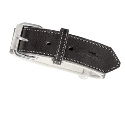 Abbildung von FREUDENTIER® Hundehalsband aus Leder, Made in Holland, gefüttert &amp; super komfortabel, hochwertiges breites Lederhalsband Vollnarbenleder, Model “Amstelpark (Midnight, 47 57cm Halsumfang)