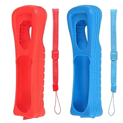 Abbildung von Lactivx Wii Silikon Schutzhülle mit Handschlaufe für Fernbedienung, Rot und Blau, 2 Stück