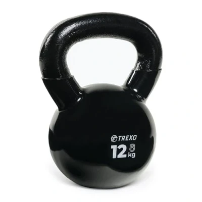 Abbildung von TREXO Kettlebel 12 KG Gusseisen mit Vinyl Beschichtung für vielseitige Übungen zu Hause und Gym Dumbbell Professional Ball Hantel