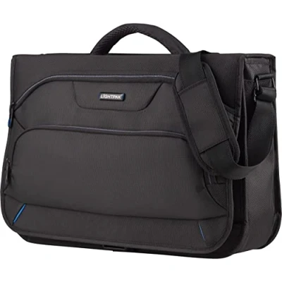 Abbildung von LIGHTPAK 46119 Messengerbag Solar, Tragetasche aus Polyester, Laptoptasche für Notebooks bis 15 Zoll, Businesstasche mit Schultergurt, Umhängetasche Organizer Fach, schwarz, ca. 32 x 43 14 cm