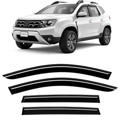 Abbildung von CLIM ART Windabweiser für/kompatible mit Dacia Duster SUV 2017 2024 (II) Stick on Regenabweiser Autofenster Sonnen &amp; Regenschutz Einfache Montage Garantie 4 Set S