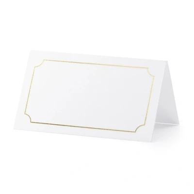 Abbildung von partydeco Papierdekoration, Tischkarten Rahmen 9,5x5,5cm blanko 10 Stück weiß gold