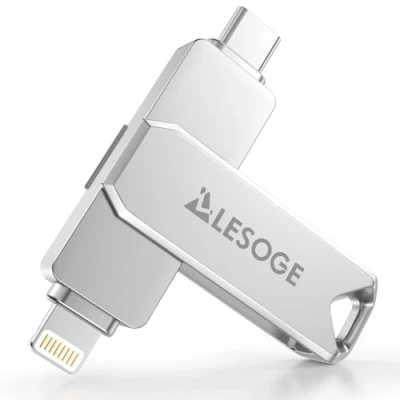 Abbildung von LESOGE MFi Zertifizierter USB C Stick 256 GB,Mini Handy Fotos Speichern,3 in 1 und 3.0 Stick,Externer Speicher für Videos,Photo iPhone/iPad/Android/PC/Mac (Silber)