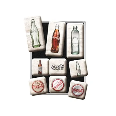 Abbildung von Nostalgic Art Retro Kühlschrank Magnete, 9 Stück, Coca Cola Bottle Timeline Geschenk Idee für Coke Fans, Magnetset Magnettafel, Vintage Design