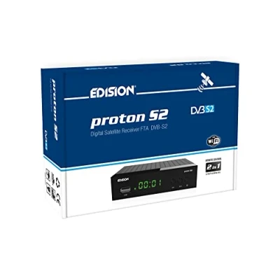 Abbildung von EDISION PROTON S2 Full HD Satelliten Receiver FTA, 2in1 Fernbedienung, Unicable tauglich (DVB S2, HDTV, HDMI, SCART, S/PDIF, USB Mediaplayer, WiFi Support, Vorinstallierte deustche Programmliste)