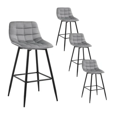 Abbildung von WOLTU 4er Set Barhocker Barstuhl Hocker Tresenhocker Bistrohocker Design Stuhl Samt Metall Hellgrau BH143hgr 4