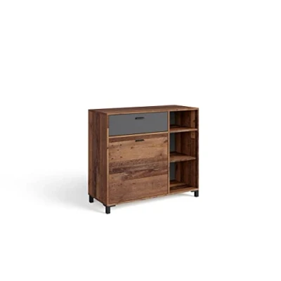 Abbildung von byLIVING TV Board Jackson/Lowboard Old Wood Vintage mit Absetzung in Anthrazit/Fernsehtisch 2 Klappen/B 160, H 54, T 40 cm (B 98, 85, cm, Sideboard)