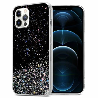 Abbildung von Cadorabo Hülle kompatibel mit Apple iPhone 12 PRO MAX Rundumschutz TPU Silikon Case Mädchen Glitzer Strass Design Slim Kratzfest Weiche Gummi Bling Schutzhülle für in Schwarz