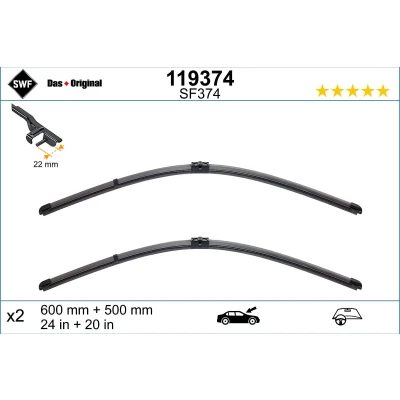 Abbildung von Scheibenwischer Swf Visioflex 119374 vorne Rahmenlos BMW: X6, X5