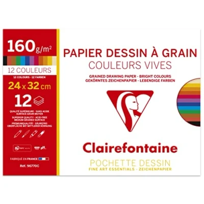 Abbildung von Clairefontaine 96770C Packung mit 12 Bögen Zeichenpapier Etival Color, 24 x 32cm, 160g, 1 Pack, Intensive Farben sortiert