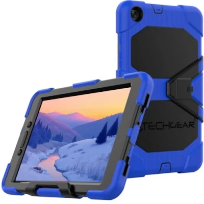 Abbildung von TECHGEAR G Shock Hülle Passt Samsung Galaxy TAB A 8,0 Zoll 2019 (SM T290 / T295) Heavy Duty Robuste Schutzhülle mit abnehmbaren Ständer &amp; eingebauter Bildschirm Schule, Kids, Bauherr Blau