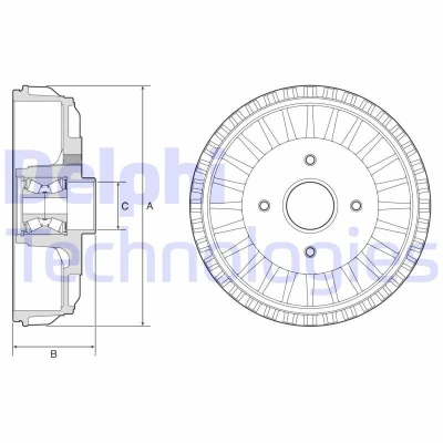 Abbildung von DELPHI BFR768 Bremstrommel ohne ABS Sensorring, mit Radlager, Lager 262 DACIA: Logan I MCV, MCV 2, Pickup