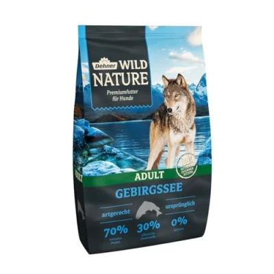 Abbildung von Dehner Wild Nature Hundefutter Gebirgssee, Trockenfutter getreidefrei / zuckerfrei, für ausgewachsene Hunde, Lachs Huhn, 4 kg