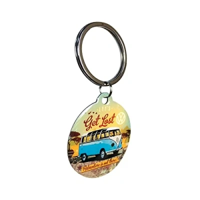 Abbildung von Nostalgic Art Retro Schlüsselanhänger, Ø 4 cm, VW Bulli Let&#039;s Get Lost Volkswagen Bus Geschenk Idee, aus Metall, Vintage Design