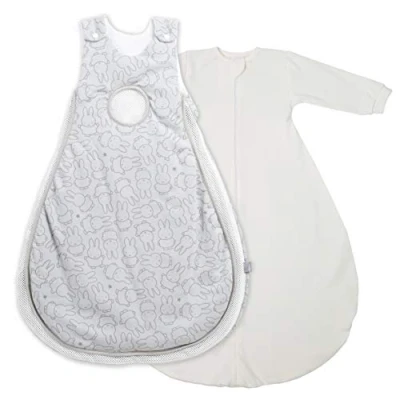Abbildung von roba Babyschlafsack 74/80 cm Air PLUS miffy + Strampelsack mit Ärmeln safe asleep Schlafsack ganzjährig für Neugeborene Grau Hasen Motiv