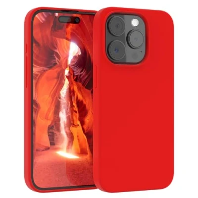 Abbildung von EAZY CASE Premium Silikon Handyhülle kompatibel mit iPhone 15 Pro Slimcover Kameraschutz und Innenfutter, Silikonhülle, Schutzhülle, Bumper, Handy Case, Hülle, Softcase, Rot