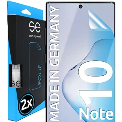 Abbildung von s.e Schutzfolie für Samsung Galaxy Note 10, 2 Stück, Full Screen, Positionierhilfe, Note10 Schutzfolie, transparente Displayfolie, funktionierende Alternative zu Schutzglas, Schutzglasfolie