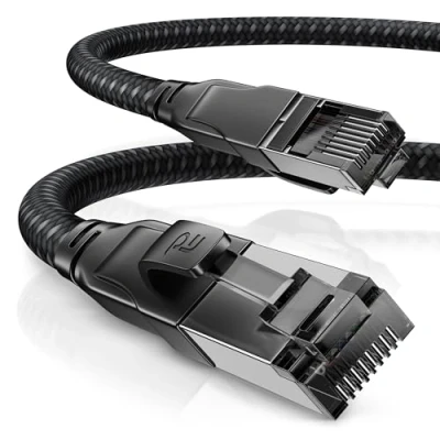 Abbildung von CSL Cat 8.1 Netzwerkkabel 40 Gbits 15m Baumwollmantel Black Series LAN Kabel Patchkabel RJ45 8 Gigabit Ethernet Cable 40000 Mbits S/FTP PIMF Schirmung kompatibel zu 6 7