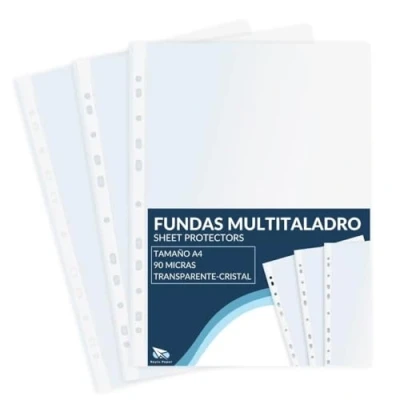 Abbildung von Raylu Paper 100% recycelbare Polypropylen Multi Bohr Hüllen mit großer Öffnung, verstärkter Rücken, 100 Stück (Transparent Glas, A4 90 Mikron)
